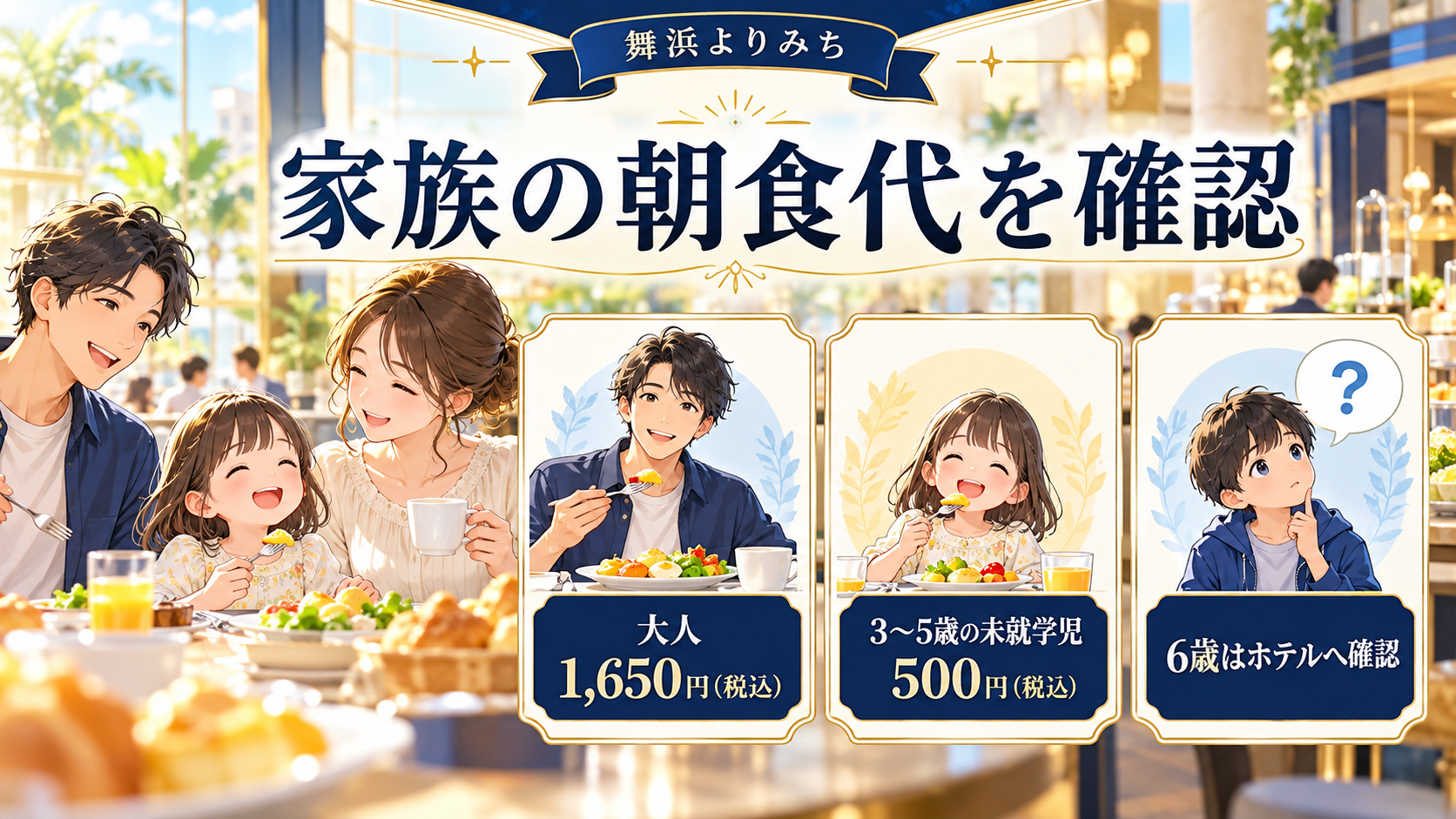 アネックス朝食の大人と未就学児の料金、6歳はホテルへの確認が必要なことを示す図