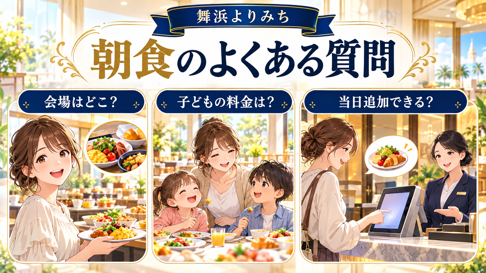 ドリームゲート舞浜アネックス朝食の会場、子どもの料金、当日追加に関する疑問の整理図