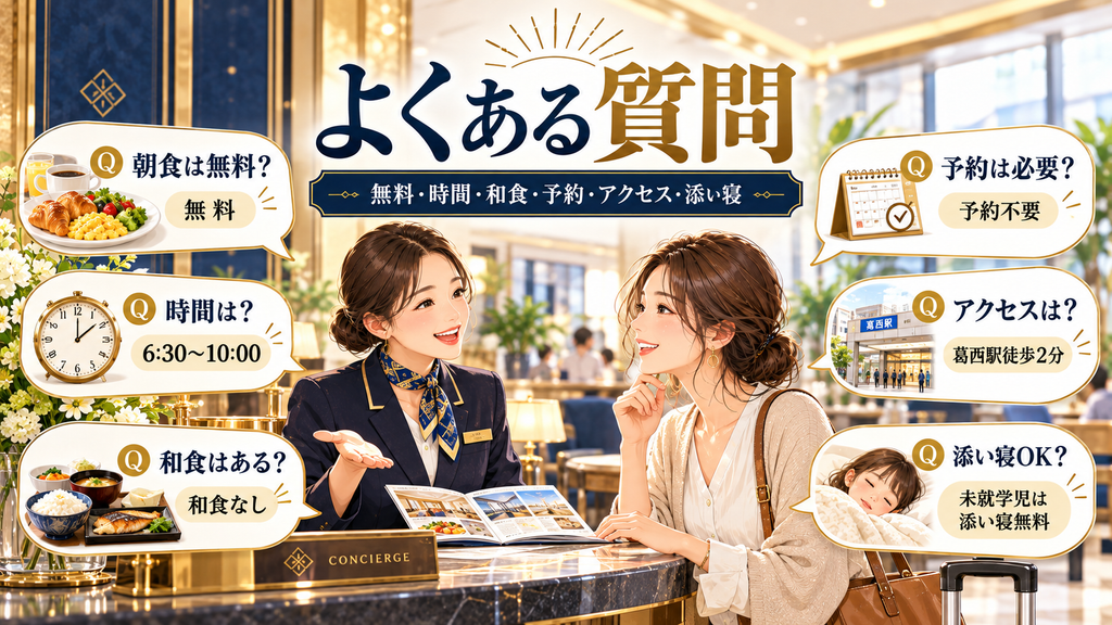 ホテルルミエール葛西の利用に関するよくある質問をまとめたイラスト